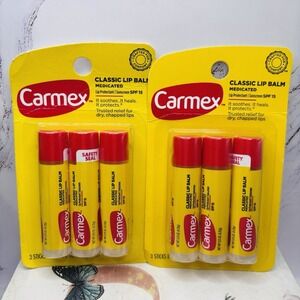 2 Carmex 3 Pack Classic Lip Balm Medicated Lip Protectant 3 Tube Stick SPF 15